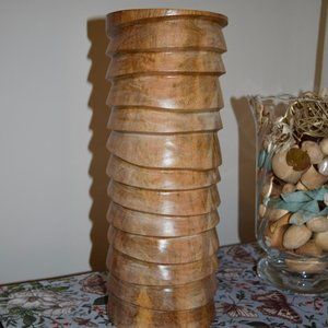 NEW 14 " Twisted Pillar Hurricane Candleholder made of Mango Wood in Natural